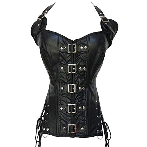 Corsé negro Devil Fashion de cuero con cremallera para estilizar la figura