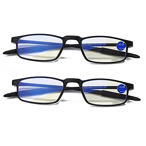 AUGEN Blue Block TR-90 Unisex Free Size Black Reading Glasses With Case (+1.50, Pack of 2)