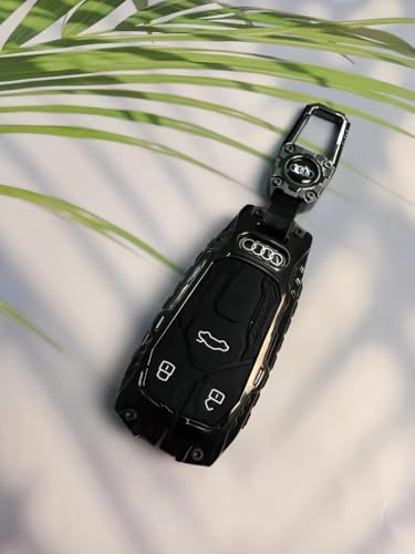 Image of BKN Luxury Metal Silicon Waterproof Transformer Car Key Cover with Keychain & Full Protection Compatible with Audi TT TTS A4 A6 A8 Q5 Q7 2016 2017 Remote Key Protection Case (3 Button Smart Key)