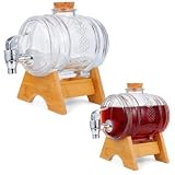 VALICLUD Wine Barrel Beverage Dispenser with Stand and Stainless Steel Faucet Glass Bamboo Drink Barrel for Serving Wine Brandy Whisky Vodka Rum at Weddings Parties and Home Gatherings