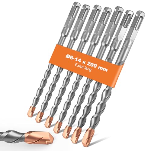 YiJiuBa Drill Set for Concrete (7 Pieces, Diameter 6-14 mm, 200 mm Long), Durable Concrete Drill Bit Made of Tungsten Steel, Hammer Drill Bit for Reinforced Concrete, Concrete, Masonry