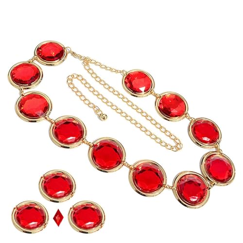 Cinturón de cintura para cosplay de Raven para mujer, accesorios de disfraz de titanes adolescentes, cintura de cadena de piedra ajustable con gemas rojas redondas de diamantes de imitación acrílicos,
