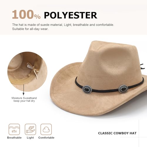 Image of LIDHAY Cowboy Hat for Women and Men Felt Wide Brim Suede Cowboy Cowgirl Hats Felt Cattleman Western Hats