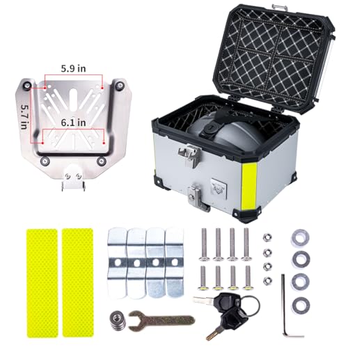 Image of VCOROS Top Case 45L Waterproof Aluminum Alloy Motorcycle Trunk Universal Motorbike Tail Box (Silver, 45 Liter)