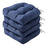 IPYNBAP Outdoor Chair Cushions Set of 4, Patio Chair Cushions with Ties, 19x19+5” Tufted Outdoor Seat Cushions, Waterproof Patio Furniture Cushions, Outdoor Dining Chair Pads, Navy