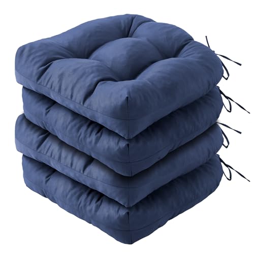 IPYNBAP Outdoor Chair Cushions Set of 4, Patio Chair Cushions with Ties, 19x19+5” Tufted Outdoor Seat Cushions, Waterproof Patio Furniture Cushions, Outdoor Dining Chair Pads, Navy