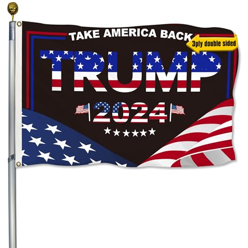 Trump 2024 Flagge, 60 x 90 cm, 3-lagig, doppelseitig, Take America Back, Donald Trump Flaggen für den Innen- und Außenbereich, Garten, Hof