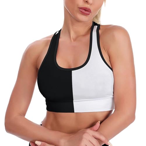 Half Black Half White Yoga Tank Tops Women U Neck Tank Top Workout Tank Top Sleeveless Tee Shirt Crop Tank Tops Trendy Outfits M