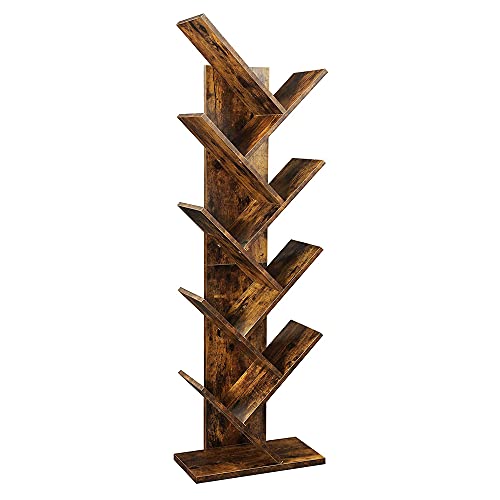 Homefort 9-Shelf Bookshelf,Geometric Tree Bookcase,Wood Bookshelves Storage Rack, Mdf Tree Shelf Display Organizer For Books,Magazines,Cds And Photo Album Holds Up To 5Kgs Per Shelf (Rustic Brown) #TOP6