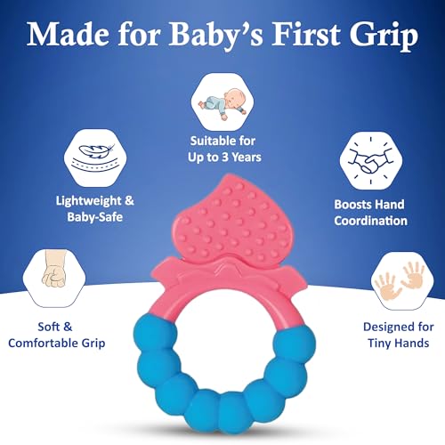 Image of MamaLaps Soft Silicone Baby Teether, Silicone BPA Free Teethers for Newborn Infant, Teething Toy for Babies with Textured Surface for Soothing Gums (Pack of 1, Ribb Heart-Blue)