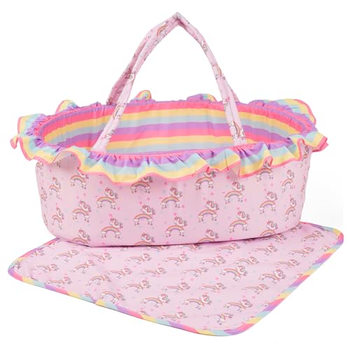 ARTST Baby Doll Bed Set- Portable Bassinet for Dolls up to 53 cm - Handbag for Girl - Includes Blanket Mattress Quilt