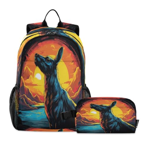 Sac à dos kangourou aquarelle avec sac à déjeuner pour garçons et filles