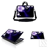LSS 17-17.3' Laptop & MacBook PRO Sleeve Bag with Matching Laptop Skin Sticker & Mouse Pad Combo | Carrying Case for 16' 17' 17.3' 17.4' - Purple Flower Floral Color