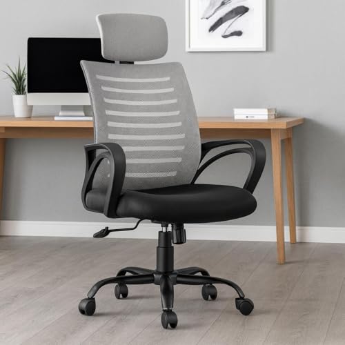 INNOWIN Mini Jazz Mesh High-Back Ergonomic Home Office Chair | 3-Years Limited Warranty Included | Tilting & Height Adjustable Mechanism, Heavy Duty Metal Base | Ideal for Office Work & Study (Grey)