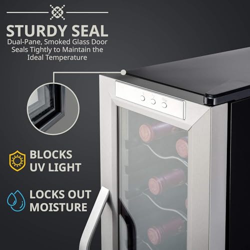 Ivation 12 Bottle Compressor Wine Cooler Refrigerator w/Lock | Large Freestanding Wine Cellar For Red, White, Champagne or Sparkling Wine | 41f-64f Digital Temperature Control Fridge Stainless Steel - Image 6