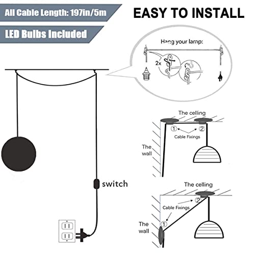 Hfugud 220628DDCT8 Plug In Pendant Lighting With Cord,Hanging Lamps That Plug Into Wall Outlet White,16.4Ft Hanging Light Cord With Switch,3D Paint Hanging Moon Light For Kids Room thumb #3