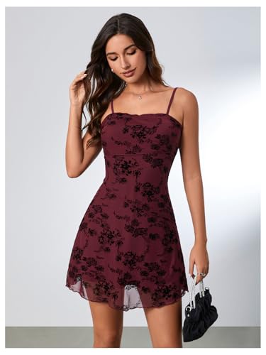 Image of Verdusa Women's Mini Dress Floral Spaghetti Strap Mesh Short Dresses Going Out Sundress Y2k Gothic Clothes