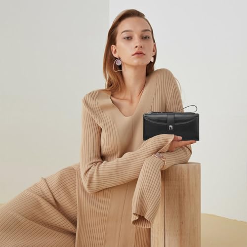 Image of Womens Wallet Bifold Long Card Holder Vegan Leather with Zipper Pocket