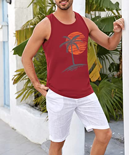 Image of Runcati Mens Workout Tank Tops Gym Sleeveless Shirts Palm Tree Vintage Style T-Shirt