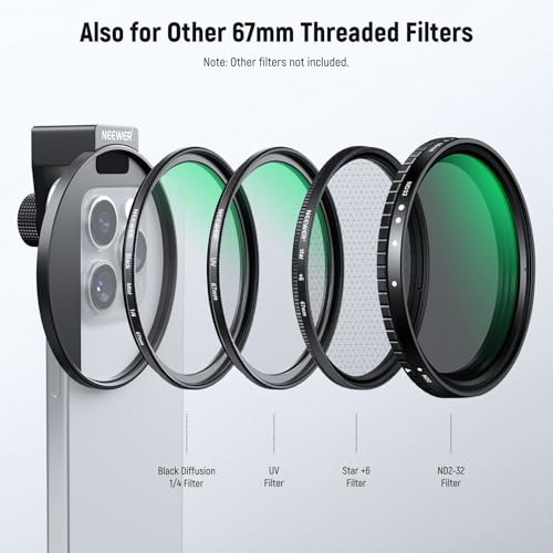 Image of NEEWER Clip On Phone Filter Kit, 67mm Multicoated CPL Filter with Cold Shoe Cell Phone Clamp, Carrying Case & Cleaning Cloth Accessories Compatible with iPhone Samsung Android, FL-79