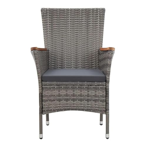 RVtiooy 7 Piece Patio Dining Set with Cushions Poly Rattan Gray 26.4\"-Armrest Height from The Ground 2\"-Cushion Thickness Easy to Install - Thumbnail 7