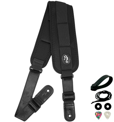 rockyou Ergonomic Shock-Absorbing Guitar Strap New Curved Design Wide Padded with Stretch Elastic Adjustable Length for Electric & Bass Guitar