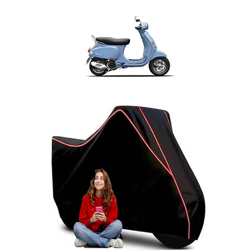 Image of VXL 150 BS6 Scooty Bike Cover Water Resistant Outdoor Use Universal Fit Scooters Motorcycles Heavy Duty UV Protection Dust Rain Scratch Resistant Elastic Bottom Black Blue Piping