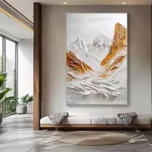 Peinture murale texturée 3D design montagne dorée haut de gamme 80x120cm