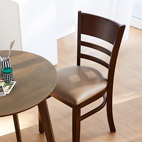 Livinia Cabin Dining Chair Set Of 2, Solid Malaysian Oak Pu Leather Upholstered Cushion Seat Wooden Ladder Back Side Chairs (Walnut) #TOP3