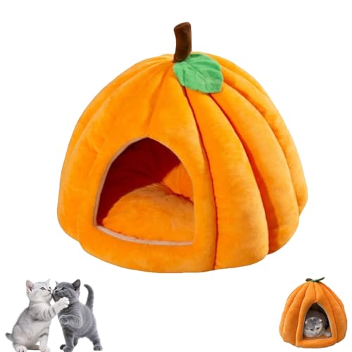 Pumpkin Cat Beds for Indoor Cats, Cute Pumpkin Shaped Pet Sleeping Tent House with Removable Washable Cushion Non-Slip Bottom (O