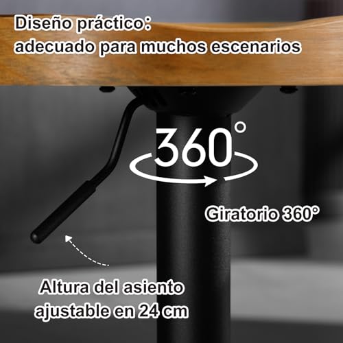 Miniatura 8 de Woltu Taburetes Cocina, Juego De 2 Taburetes De Bar Giratorios Con Reposapiés, Altura Ajustable, Asiento De Madera, Base Metalico, Marrón Rústico, Bh413dc-2