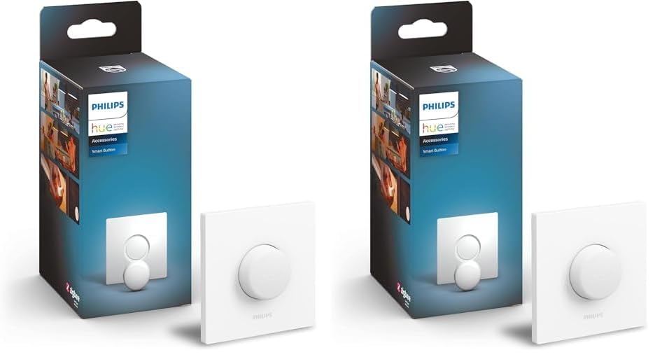 Philips Hue Smart Button für Hue Lichtsysteme, smarter Dimmer zur Steuerung von Leuchten, kabelloser Lichtschalter ohne Installation, weiß (Packung mit 2)