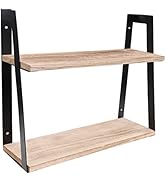 Creekview Home Emporium 2 Tier Bookshelf Black Wall Shelf - 2 Wooden Industrial Floating Shelves ...