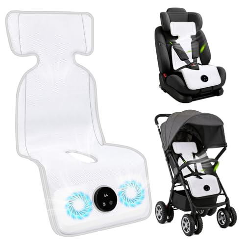 Fotgear Baby Stroller Cooling Pad with 2 Built-in Fan - 3D Breathable & Washable Carseat Cooling Cushion Liner with Child Lock, 5 Speed Levels, Max 17H Ventilation for Toddler Baby Summer Essentials