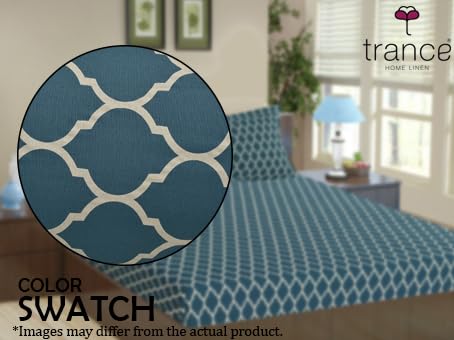 Image of Trance Home Linen 200TC 100% Cotton 72 inchx60 inch Double Bed Size Elastic Fitted Bedsheet | Printed Double Size Bed Elasticated Fitted Bedspread with 2 Pillow Covers (72x60 inch, Dori Blue)