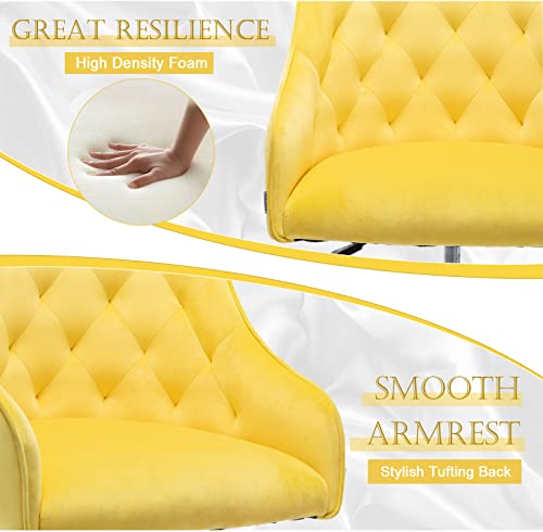 Baysitone Velvet Home Office Desk Chair, Modern Swivel Task Armchair With Adjustable Height, Upholstered Tufted Accent Computer Chair For Home And Office Working Or Studying, Yellow #TOP2