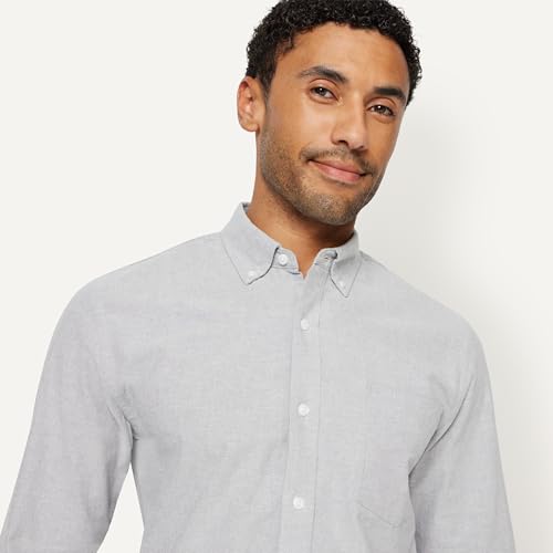 Image of Amazon Essentials Men's Long Sleeve Oxford Dress Shirt, Regular-Fit, Button-Down Collar, Chest Patch Pocket, 100% Cotton