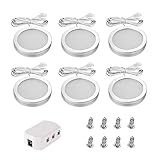 6pcs Bajo Luz de Gabinete Luz Mueble Cocina Techo Spot Luces con Adaptador de divisor para muebles DC 12V RV LED Luces de Armario Empotrable Campista Caravana Barco Cocina(Blanco Cálido)