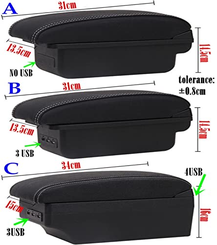 Bracciolo Centrale Per Peugeot 107 - Scatola Portaoggetti Con 3 USB E Linea Rossa, In Memory Foam, Comfort Ergonomico