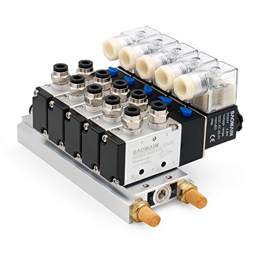 Baomain 5 Integrated Solenoid Valve 4V210-08 Dc 24V Pt1/4 2 Position 5 Way Base Muffler Quick Fittings Set #TOP14