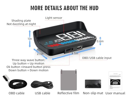 M7 Auto Head-Up-Display (HUD) 3.5\ OBD2+GPS Dualsystem - Digitaler Tachometer & Geschwindigkeitsmesser (km/h) mit Übergeschwindigkeits- & Temperaturalarm - Weiße Display-Schrift, Sonnenlichtsichtbar