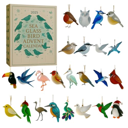 Calendario de Navidad 2025 con diseño de pájaro de cristal de mar, decoración navideña de acrílico 2D, decoración navideña de 24 días, cuenta regresiva de Navidad, para el hogar, árbol, coche, espejo