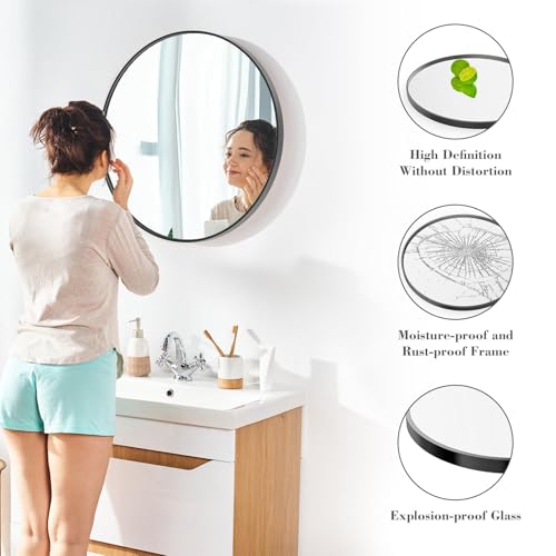 Image of NEWBULIG Round Wall Mirror, 30 Inch Bathroom Mirrors for Over Sink, Wall Vanity Circle Mirror with Matte Metal Framed, Decor for Bathroom, Entryway, Bedroom, Black
