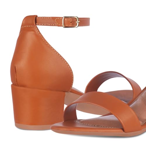 Sandalia Feminia Salto Baixo Grosso Bloco Confort Confortavel - A3.25 (Caramelo, BR, Adulto, Numéric