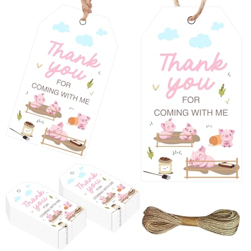 Wonmelody Decoração de aniversário de porco rosa para meninas, 50 peças, etiquetas de agradecimento
