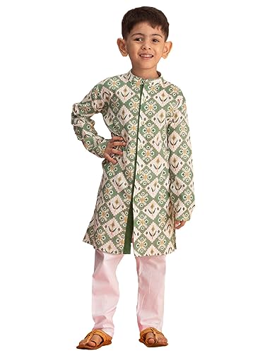 Image of VASTRAMAY Boys Cotton Kurta Pyjama Set - Kantha Work Ethnic Wear for Janmashtami, Rakhi, Diwali & Festive Celebrations