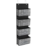 SONGMICS Hängeorganizer, Hängeaufbewahrung, Hängeregal mit 4 Taschen, für die Tür, Schlafzimmer, Büro, Kleiderschrank, 33,5 x 12 x 100 cm, schwarz meliert RDH004B11