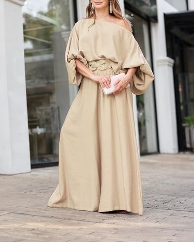 Image of CHICME Women Summer 2 Piece Outfits Off Shoulder Top Flowy Wide Leg Pants Set Vacation Travel Airport Outfits