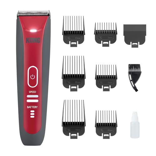 2-Speed Cordless-Corded Dog Clipper Kit – Stainless Steel Blade, Waterproof, LED Spotlight, Use-While-Charging, 6 Guide Combs, Ergonomic Handle – Red/Gray, Medium Coat Types