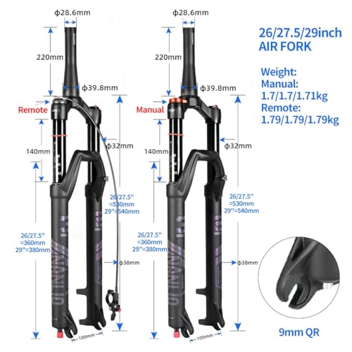 Fourche à suspension pour VTT à air avec pivot conique 140mm - 3